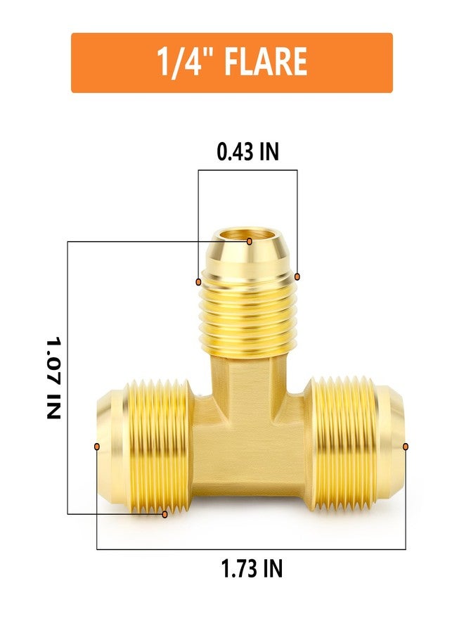 GASHER 5PCS Brass 3 Way, Flare Tee Tube Fitting Pipe Adapter, 1/4" x 1/4" x 1/4" NPT Male Flare Tee Pipe Fittings - Image 2